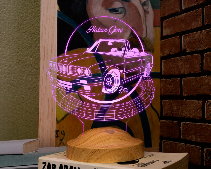 BMW E30 Cabrio 3D LED Gece Lambası – Kişiye Özel Hediyelik