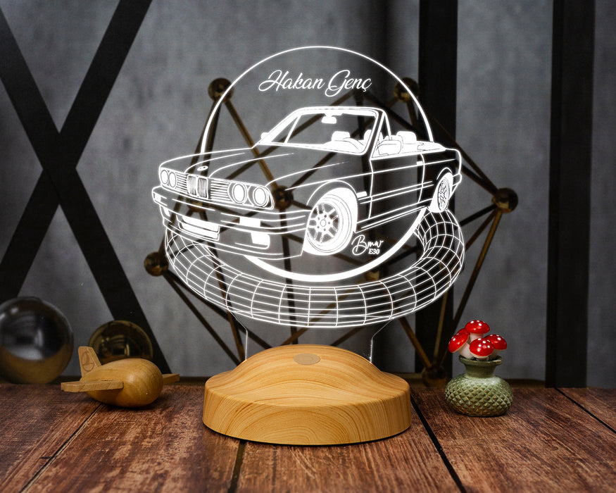BMW E30 Cabrio 3D LED Gece Lambası – Kişiye Özel Hediyelik