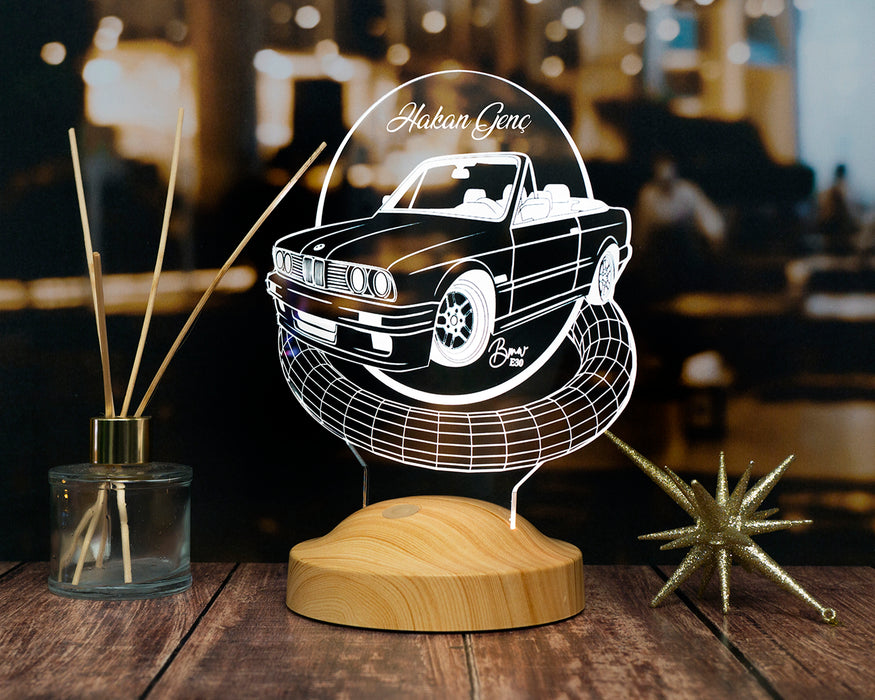BMW E30 Cabrio 3D LED Gece Lambası – Kişiye Özel Hediyelik