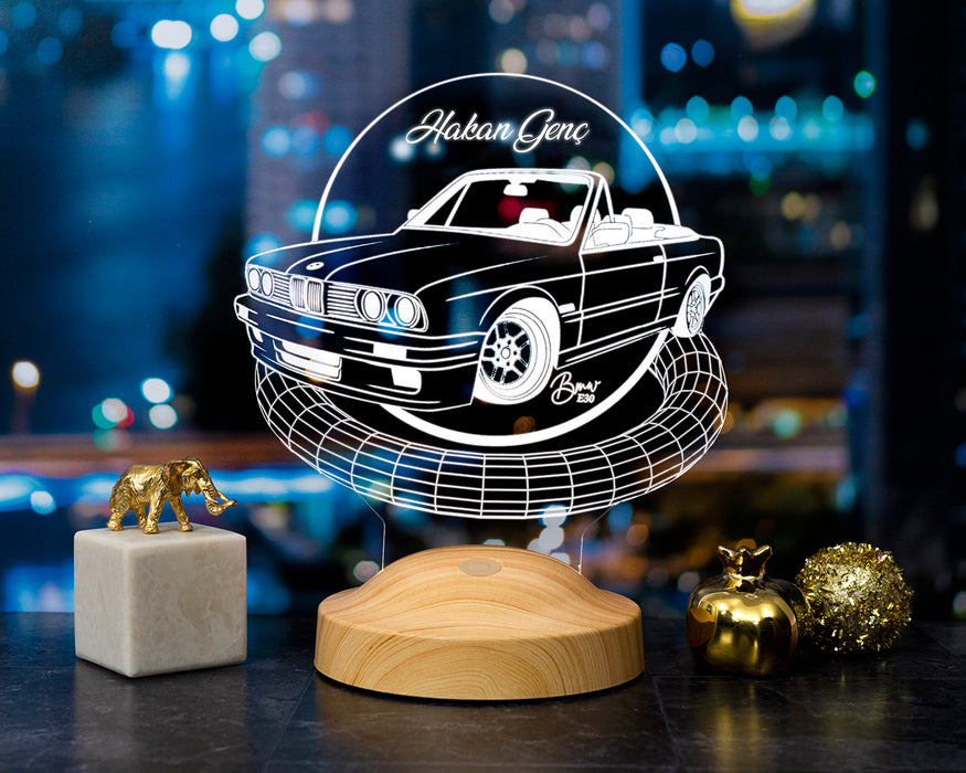 BMW E30 Cabrio 3D LED Gece Lambası – Kişiye Özel Hediyelik