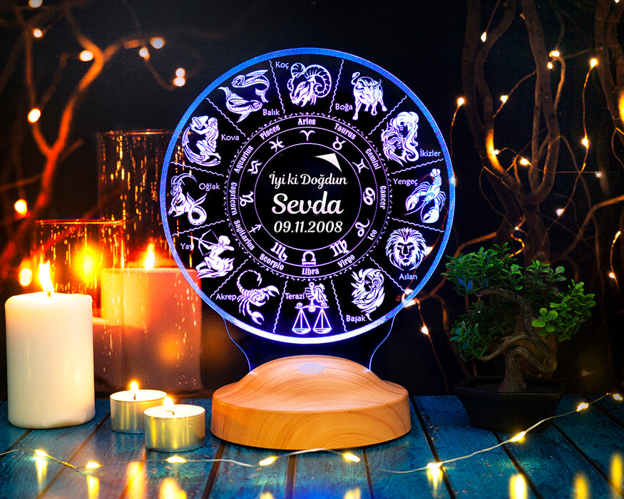 Burç Hediyelik Kişiye Özel Astrolojik Led Lamba / Burçlar Özel Burç Temalı Hediyelik Lambalar
