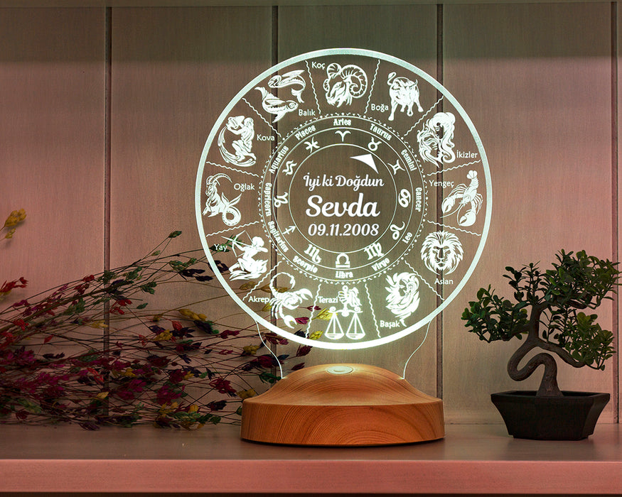 Burç Hediyelik Kişiye Özel Astrolojik Led Lamba / Burçlar Özel Burç Temalı Hediyelik Lambalar