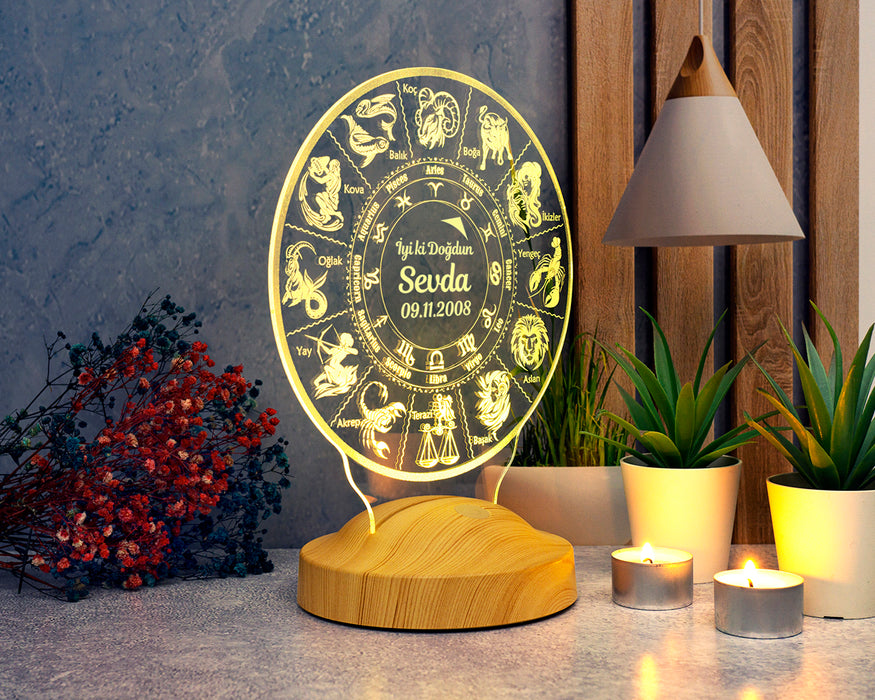 Burç Hediyelik Kişiye Özel Astrolojik Led Lamba / Burçlar Özel Burç Temalı Hediyelik Lambalar