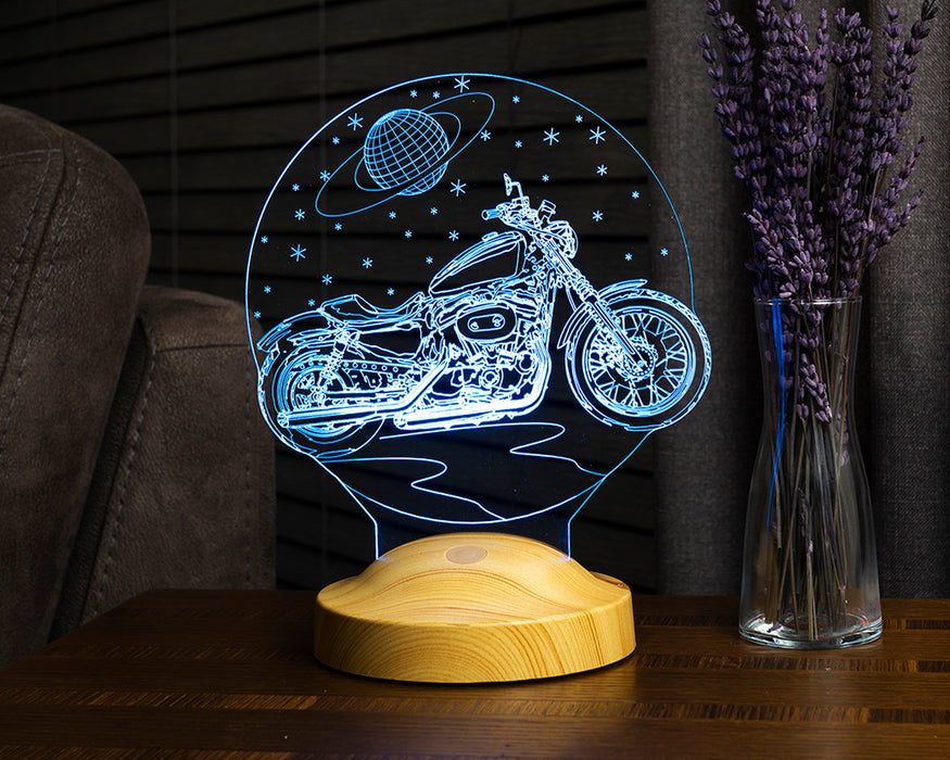 Babalar Günü Hediyesi, Süper Baba, Chopper Motorsiklet, Motor Hayranı Babaya Hediye 3 Boyutlu, 3D Led Lamba