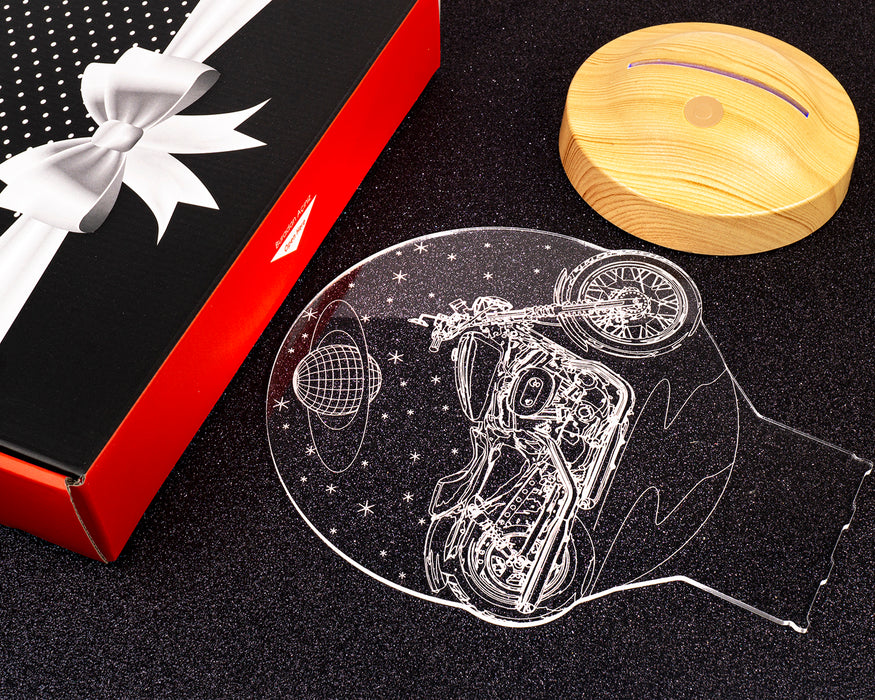 Babalar Günü Hediyesi, Süper Baba, Chopper Motorsiklet, Motor Hayranı Babaya Hediye 3 Boyutlu, 3D Led Lamba