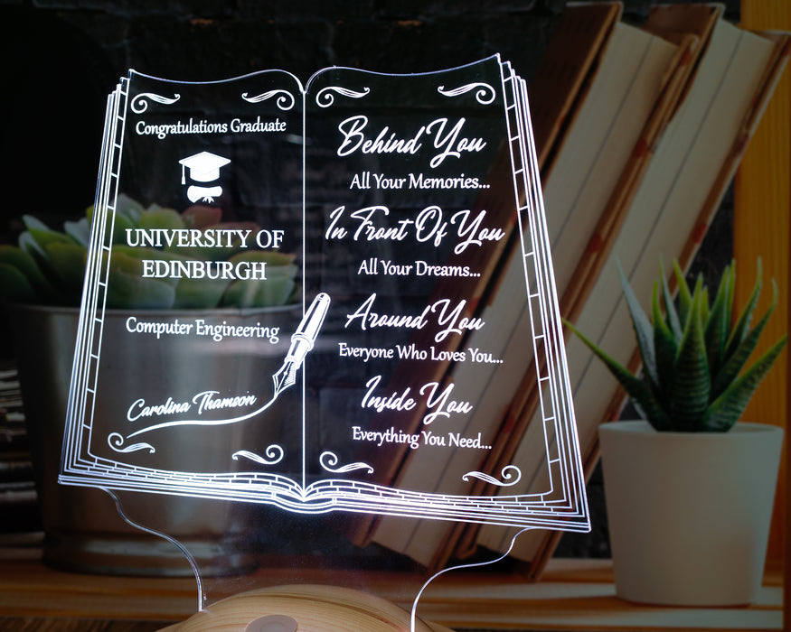 Kişiye Özel Mezuniyet Hediyesi LED Kitap Lamba (ingilizce yazılı versiyonu) / Personalized Graduation Gift Book Lamp