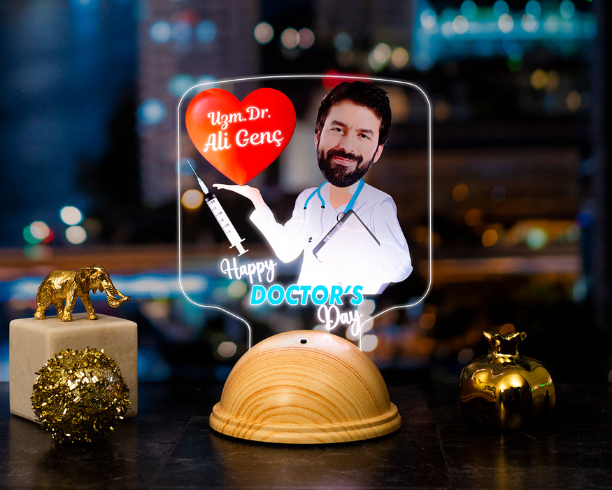 Kişiye Özel Doktor Karikatür Tasarımlı LED Lamba Tip Bayramı Hediyesi