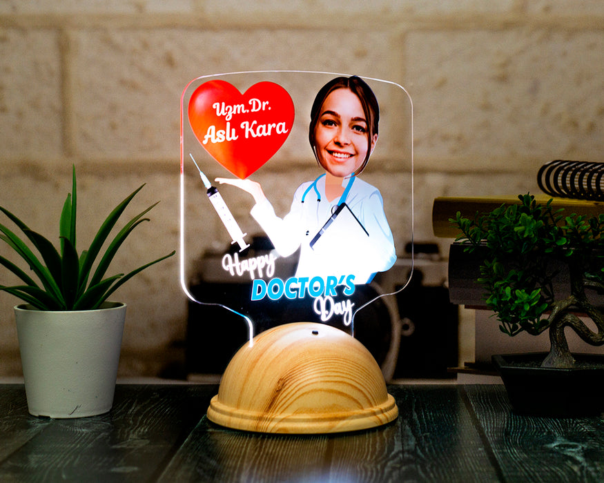 Kişiye Özel Doktor Karikatür Tasarımlı LED Lamba Tip Bayramı Hediyesi