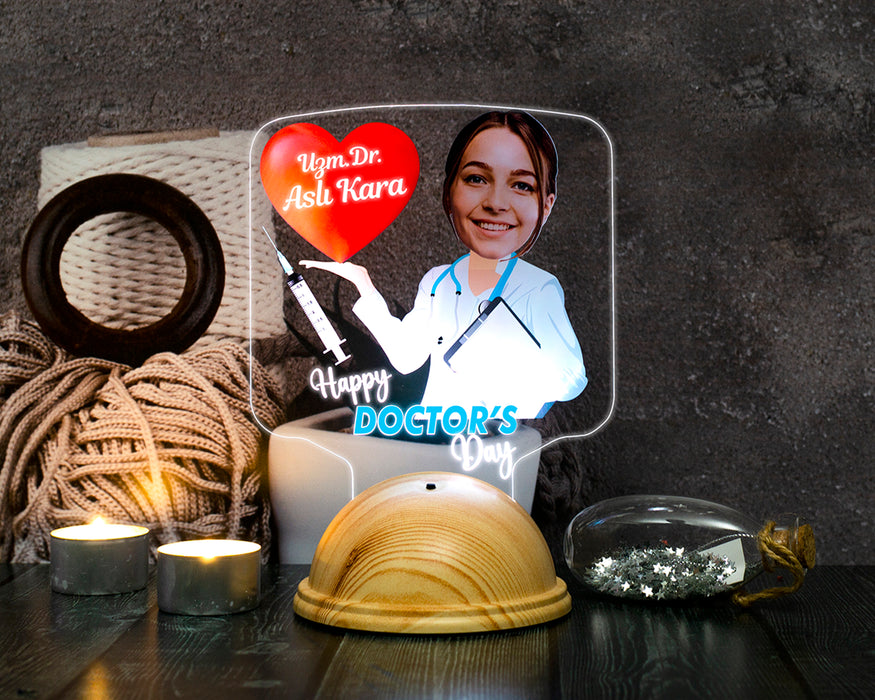 Kişiye Özel Doktor Karikatür Tasarımlı LED Lamba Tip Bayramı Hediyesi