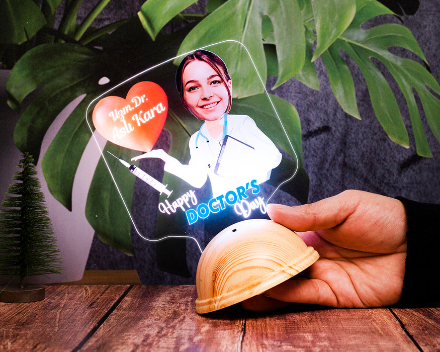 Kişiye Özel Doktor Karikatür Tasarımlı LED Lamba Tip Bayramı Hediyesi