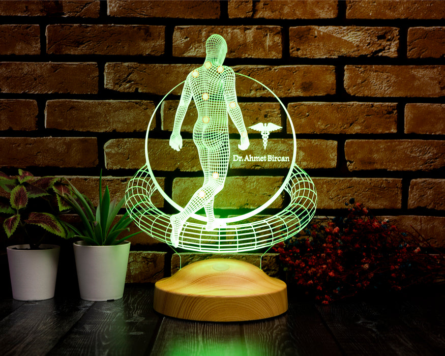 Fizyoterapist ve Ortopedi Doktoruna Özel 3D LED Masa Lambası – İsimli Hediye