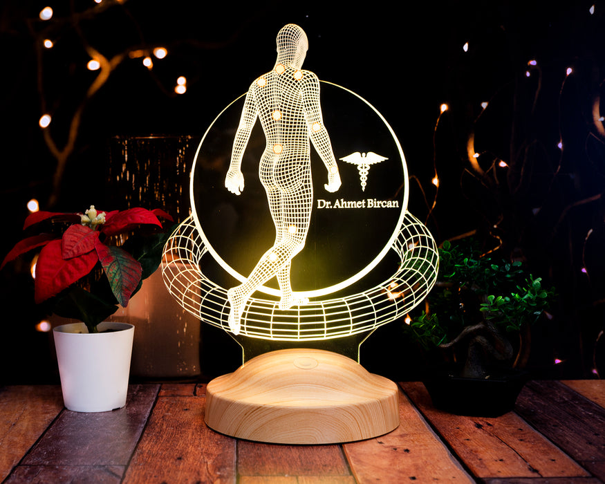 Fizyoterapist ve Ortopedi Doktoruna Özel 3D LED Masa Lambası – İsimli Hediye