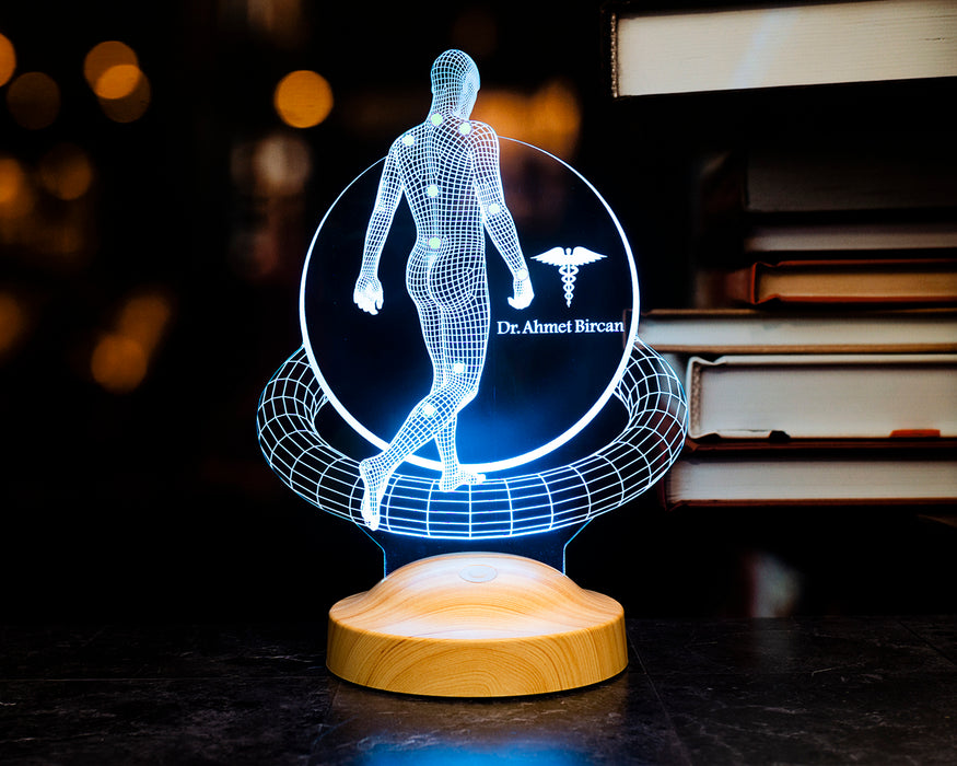 Fizyoterapist ve Ortopedi Doktoruna Özel 3D LED Masa Lambası – İsimli Hediye
