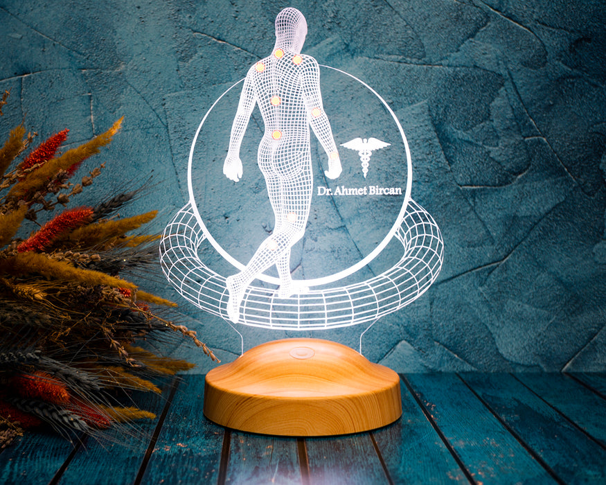 Fizyoterapist ve Ortopedi Doktoruna Özel 3D LED Masa Lambası – İsimli Hediye