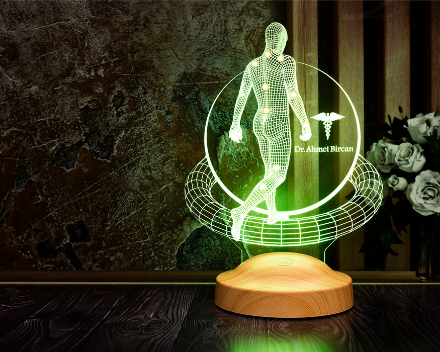 Fizyoterapist ve Ortopedi Doktoruna Özel 3D LED Masa Lambası – İsimli Hediye