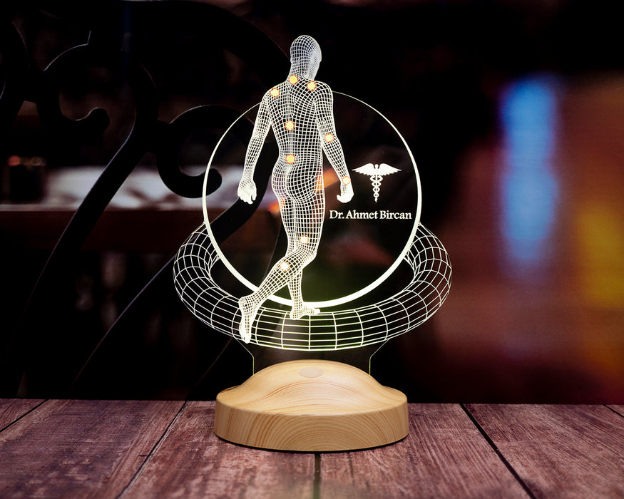 Fizyoterapist ve Ortopedi Doktoruna Özel 3D LED Masa Lambası – İsimli Hediye