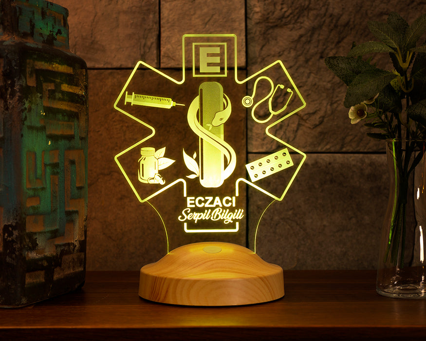 Eczacılar Günü Hediyesi, Eczacılara Özel Hediye, Eczane Logolu Kişiye Özel Led Lamba, Eczacı Teknisyenine Hediye