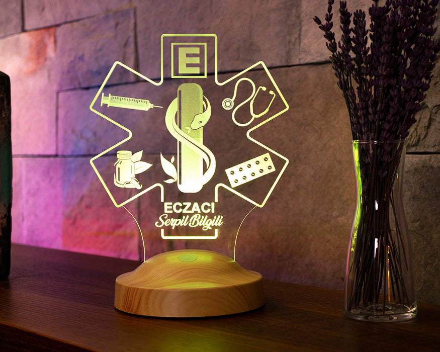 Eczacılar Günü Hediyesi, Eczacılara Özel Hediye, Eczane Logolu Kişiye Özel Led Lamba, Eczacı Teknisyenine Hediye