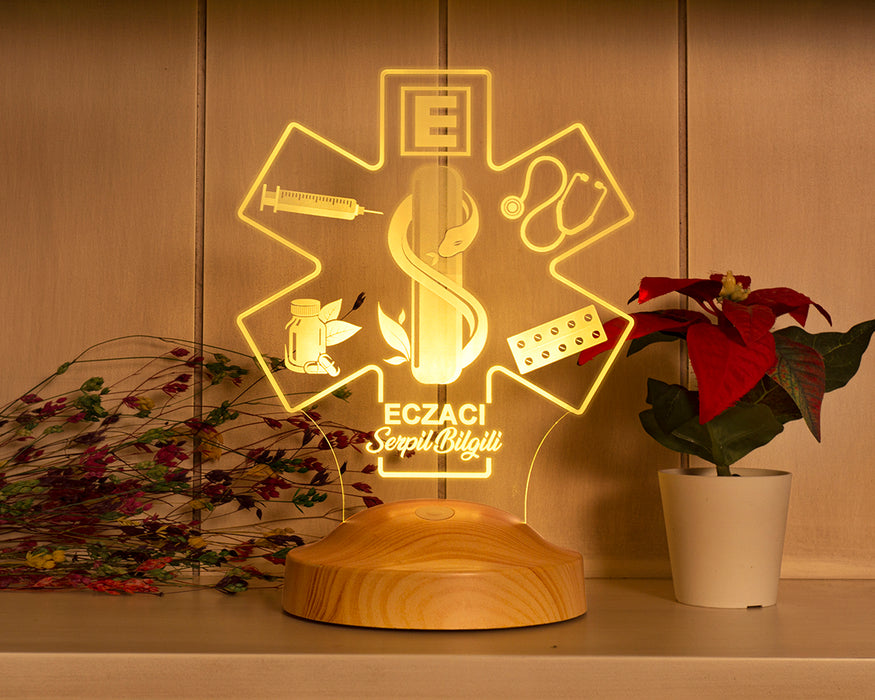 Eczacılar Günü Hediyesi, Eczacılara Özel Hediye, Eczane Logolu Kişiye Özel Led Lamba, Eczacı Teknisyenine Hediye