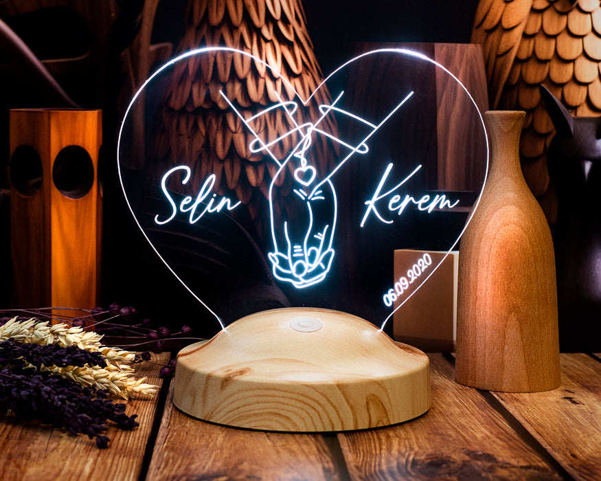 El Ele Figürlü LED Lamba – Romantik Sevgili Hediyesi
