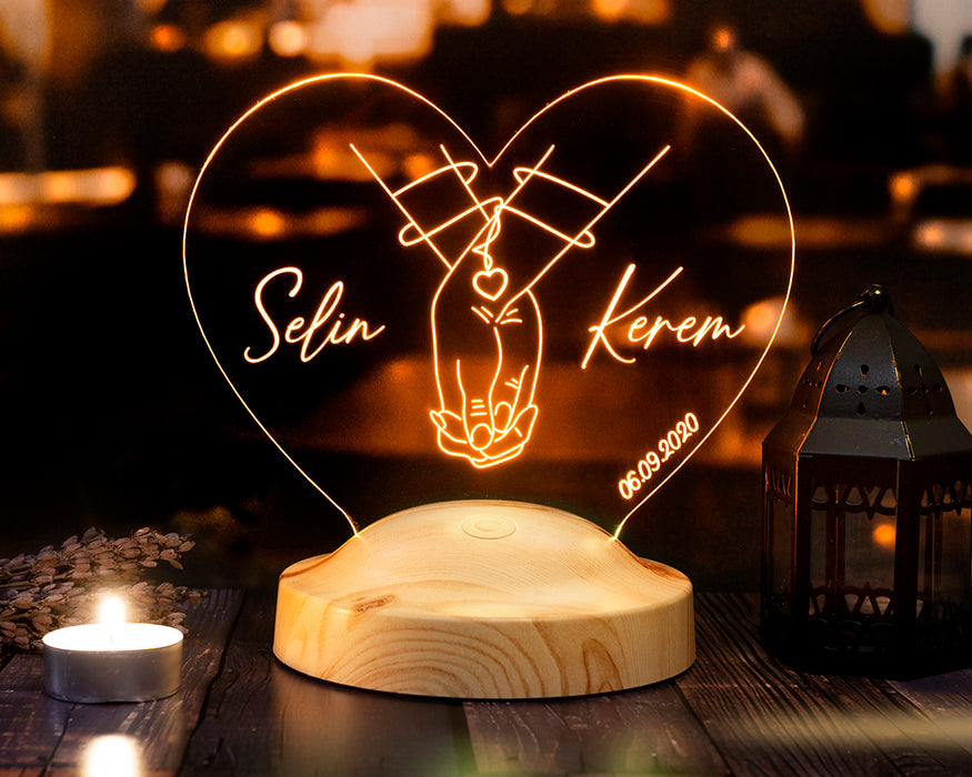 El Ele Figürlü LED Lamba – Romantik Sevgili Hediyesi