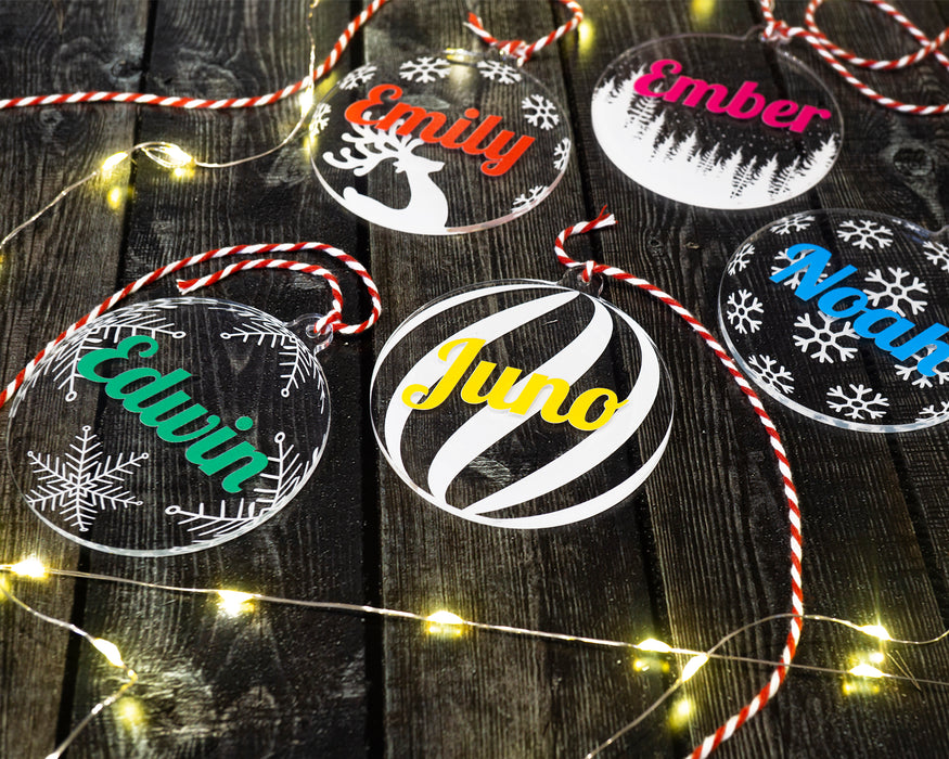 Yılbaşı Ağacı Süsü Kişiye Özel İsim Yazılı 5 Adet Şeffaf UV Renkli Baskılı Hediye Ornament