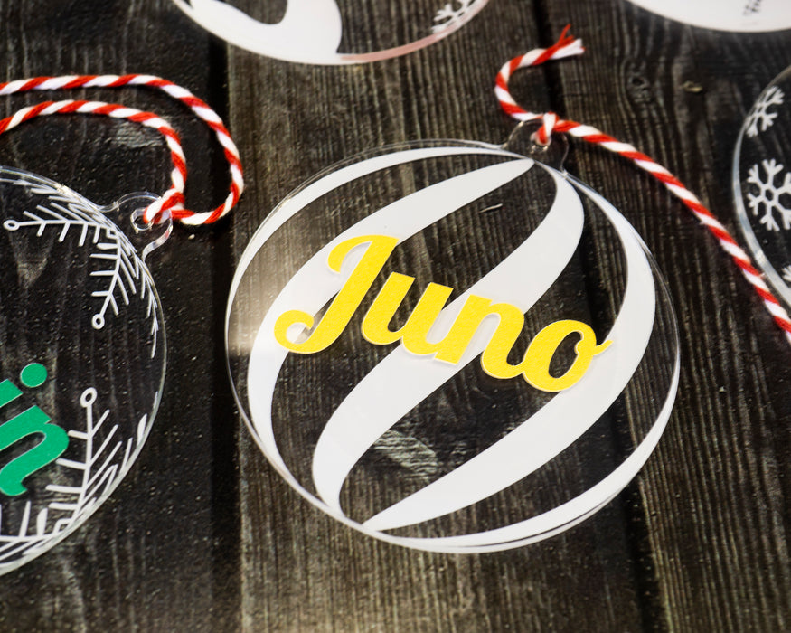 Yılbaşı Ağacı Süsü Kişiye Özel İsim Yazılı 5 Adet Şeffaf UV Renkli Baskılı Hediye Ornament