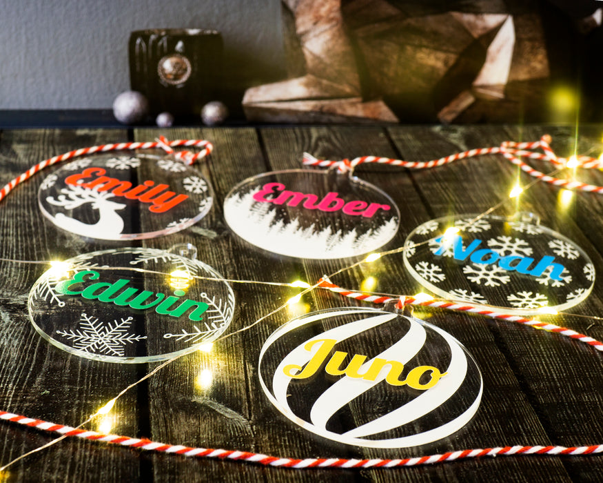 Yılbaşı Ağacı Süsü Kişiye Özel İsim Yazılı 5 Adet Şeffaf UV Renkli Baskılı Hediye Ornament