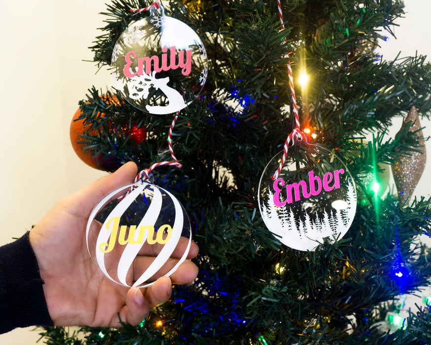 Yılbaşı Ağacı Süsü Kişiye Özel İsim Yazılı 5 Adet Şeffaf UV Renkli Baskılı Hediye Ornament