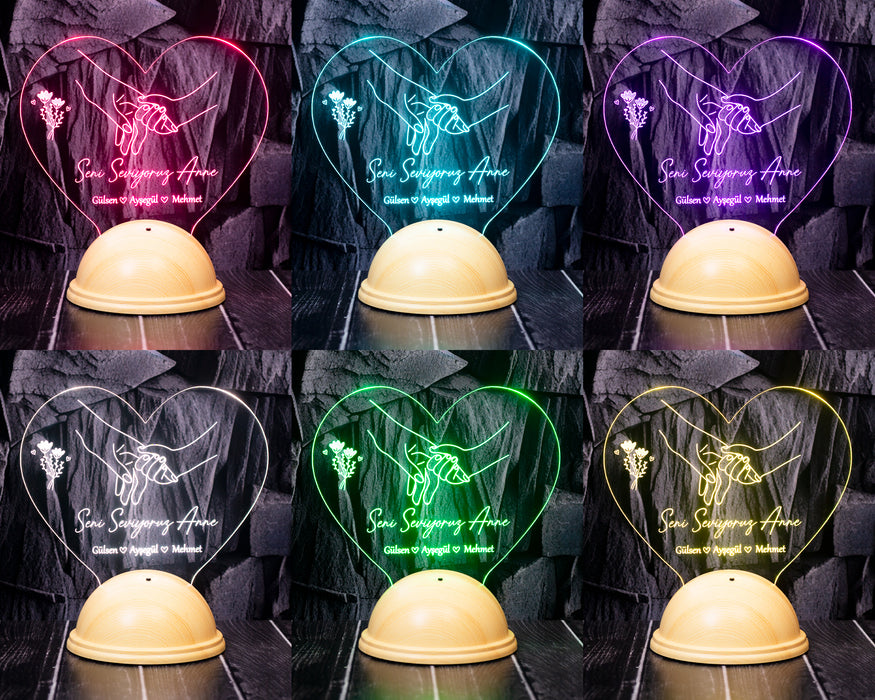 Anne Çocuk Eli LED Lamba – İsimli Anneler Günü Hediyesi