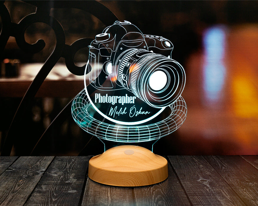 Fotoğrafçıya Özel DSLR Kamera Tasarımlı 3D LED Gece Lambası – Kişiye Özel Hediye