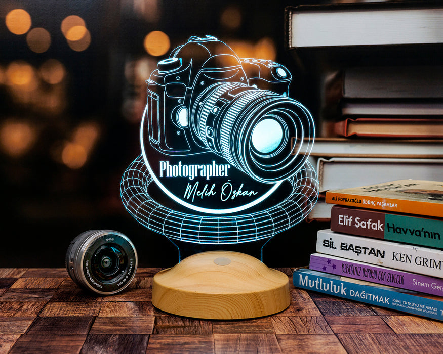 Fotoğrafçıya Özel DSLR Kamera Tasarımlı 3D LED Gece Lambası – Kişiye Özel Hediye