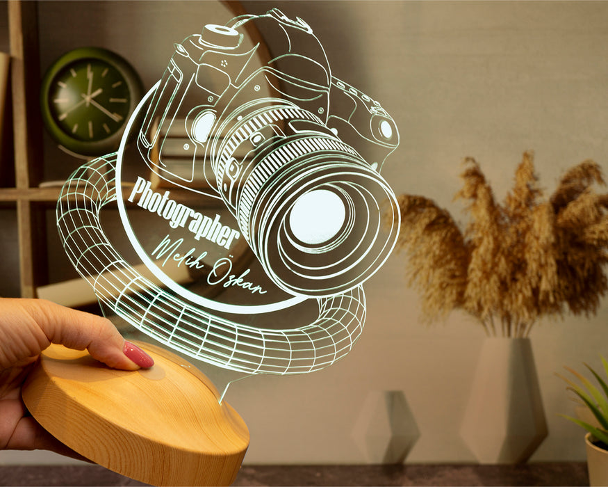 Fotoğrafçıya Özel DSLR Kamera Tasarımlı 3D LED Gece Lambası – Kişiye Özel Hediye