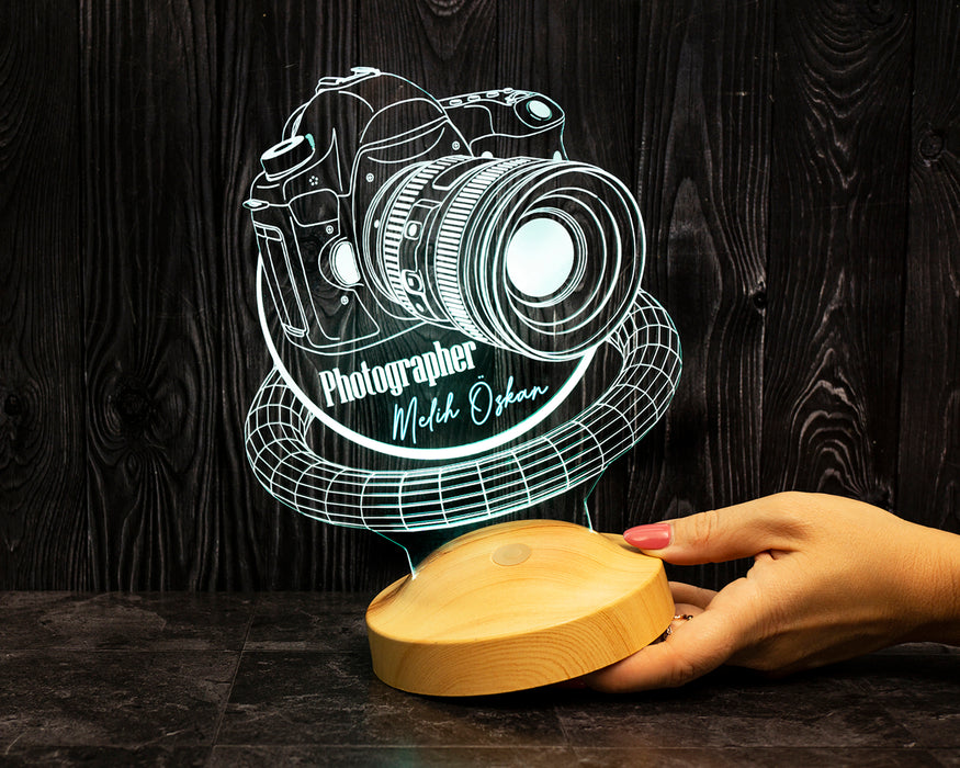 Fotoğrafçıya Özel DSLR Kamera Tasarımlı 3D LED Gece Lambası – Kişiye Özel Hediye
