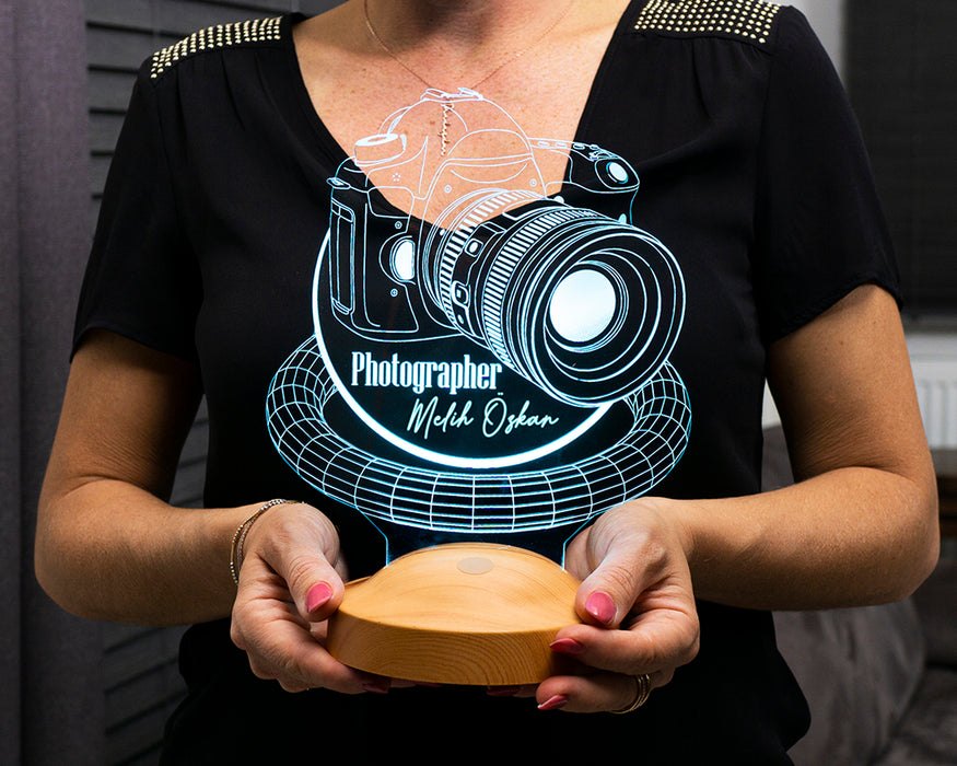 Fotoğrafçıya Özel DSLR Kamera Tasarımlı 3D LED Gece Lambası – Kişiye Özel Hediye