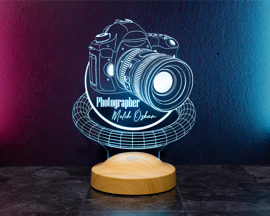 Fotoğrafçıya Özel DSLR Kamera Tasarımlı 3D LED Gece Lambası – Kişiye Özel Hediye