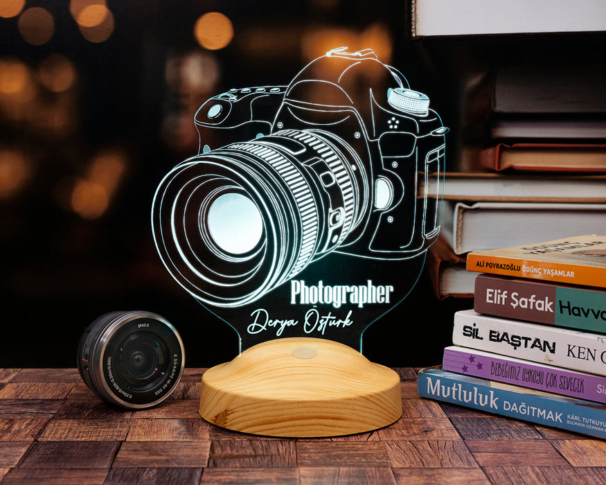 DSLR Kamera Figürlü 3D LED Lamba – Fotoğrafçılara ve Kameramanlara Özel Kişiye Özel Hediye
