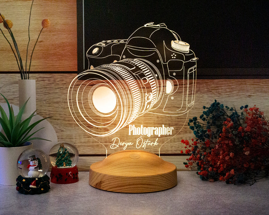 DSLR Kamera Figürlü 3D LED Lamba – Fotoğrafçılara ve Kameramanlara Özel Kişiye Özel Hediye