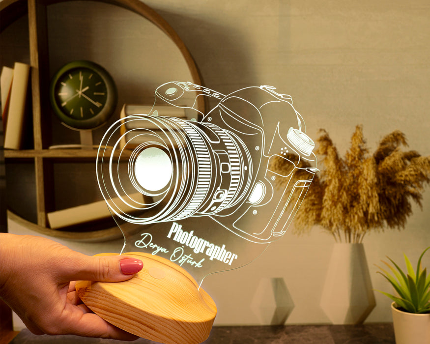 DSLR Kamera Figürlü 3D LED Lamba – Fotoğrafçılara ve Kameramanlara Özel Kişiye Özel Hediye