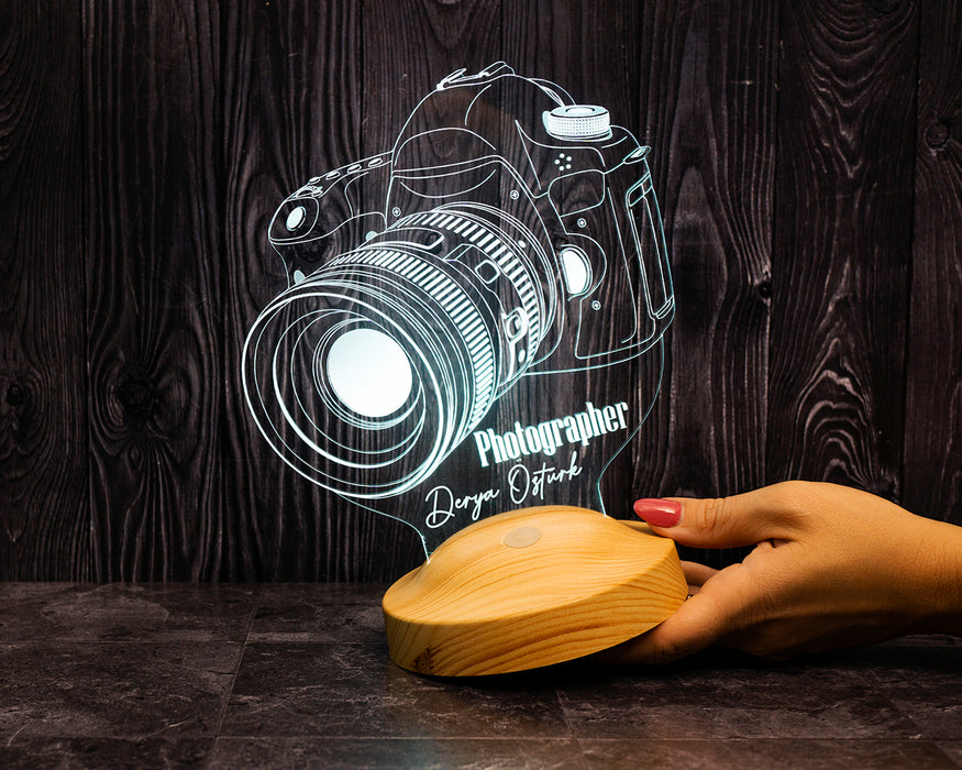 DSLR Kamera Figürlü 3D LED Lamba – Fotoğrafçılara ve Kameramanlara Özel Kişiye Özel Hediye