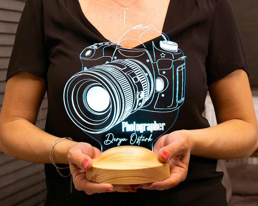 DSLR Kamera Figürlü 3D LED Lamba – Fotoğrafçılara ve Kameramanlara Özel Kişiye Özel Hediye