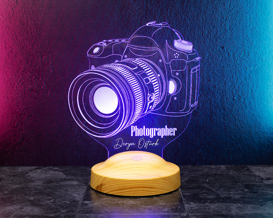 DSLR Kamera Figürlü 3D LED Lamba – Fotoğrafçılara ve Kameramanlara Özel Kişiye Özel Hediye