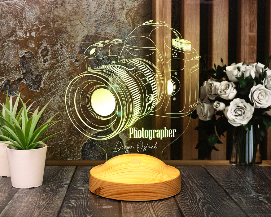 DSLR Kamera Figürlü 3D LED Lamba – Fotoğrafçılara ve Kameramanlara Özel Kişiye Özel Hediye