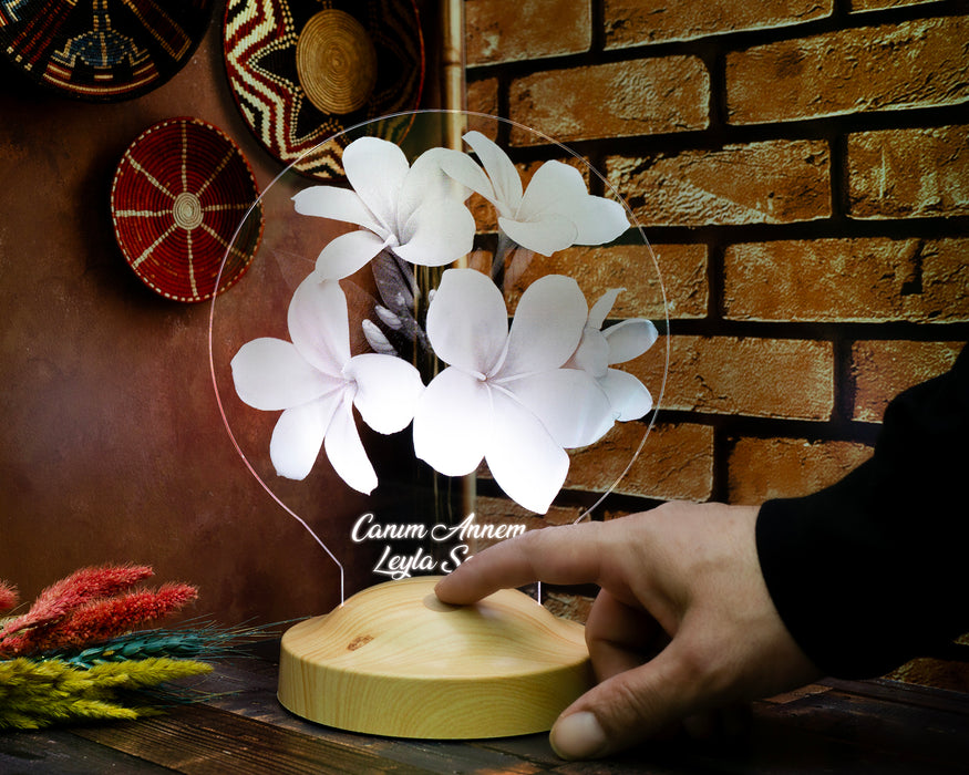 Anneye Hediye, Kişiye Özel Anneler Günü Hediyesi Plumeria Çiçeği Led Lamba, Canım Annem Hediyesi