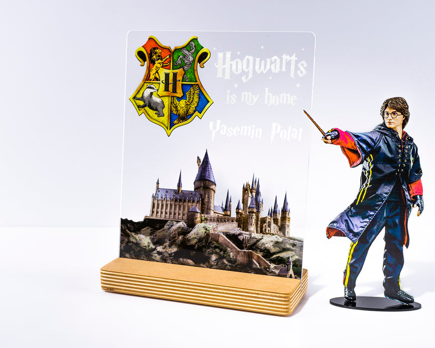 Kişiye Özel Pleksi Şeffaf Çerçeve Fotoğraflı Harry Potter Hogwarts Hediyesi Hediye Paketli