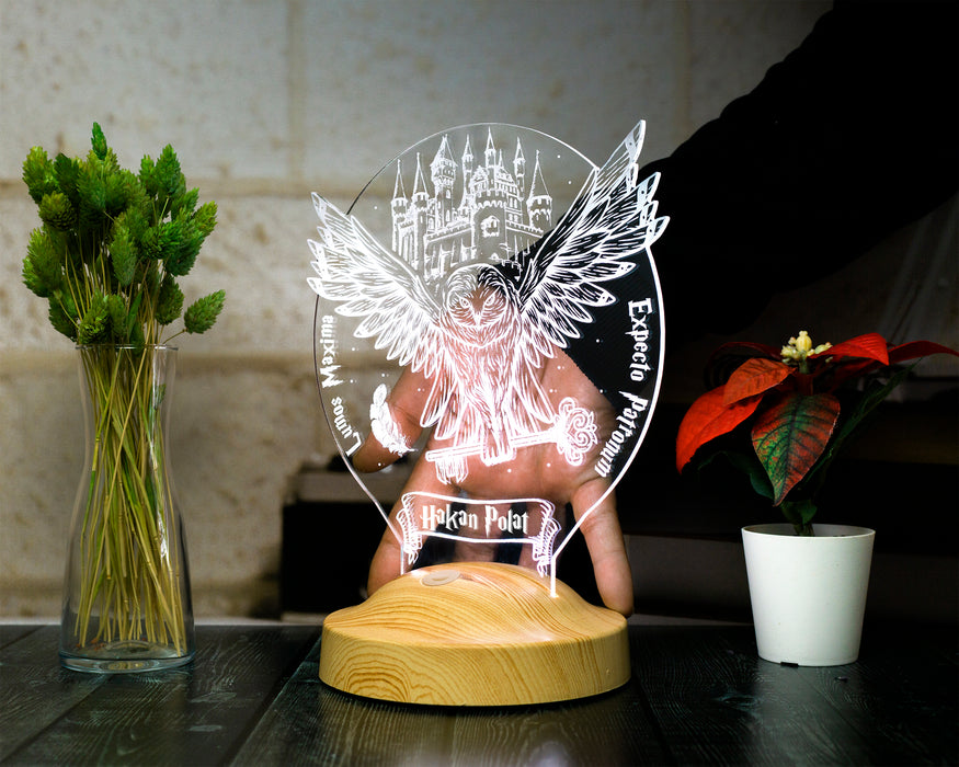 Hedwig Tasarımlı Kişiye Özel 3D Baykuş Lamba – Harry Potter Hediyesi