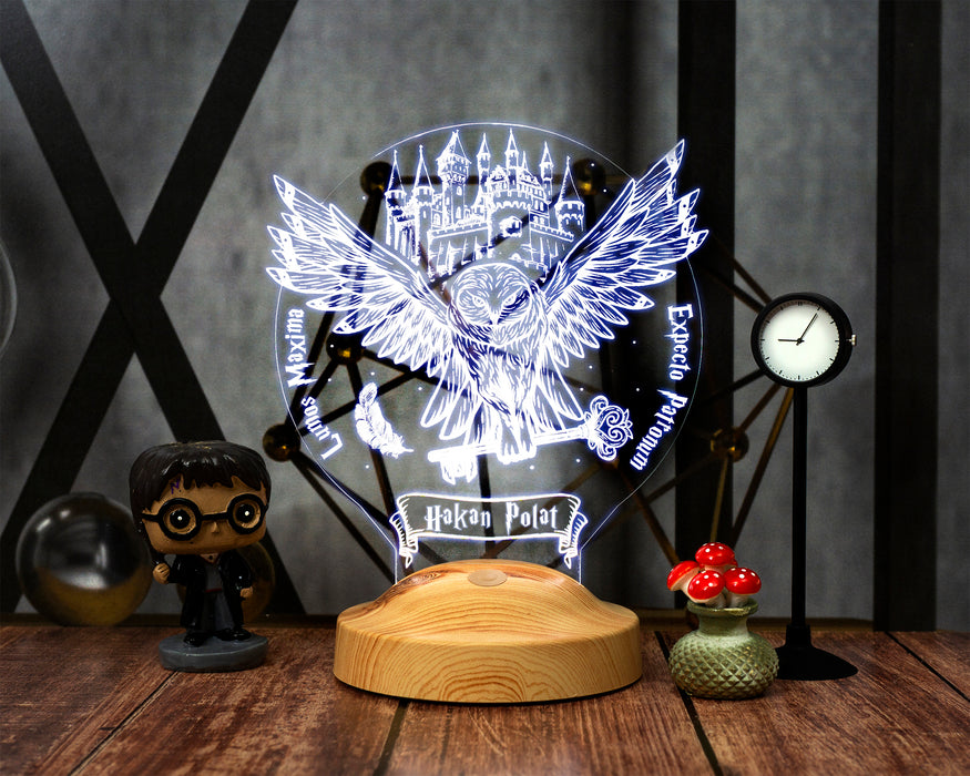 Hedwig Tasarımlı Kişiye Özel 3D Baykuş Lamba – Harry Potter Hediyesi