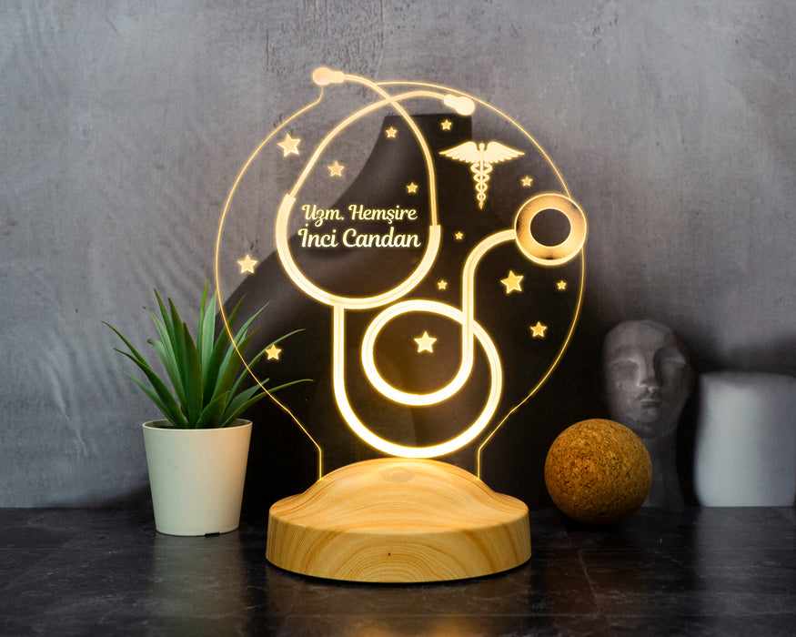 Hemşireler Günü Hediyesi, Hemşireye Hediye, Steteskop Kişiye Özel Led Lamba