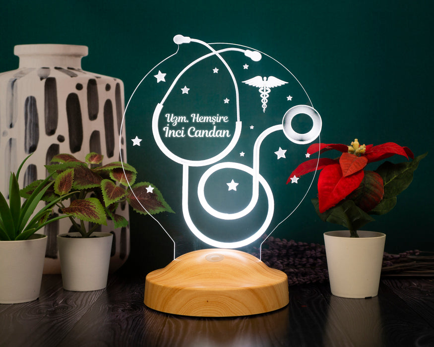 Hemşireler Günü Hediyesi, Hemşireye Hediye, Steteskop Kişiye Özel Led Lamba