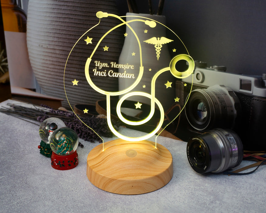 Hemşireler Günü Hediyesi, Hemşireye Hediye, Steteskop Kişiye Özel Led Lamba